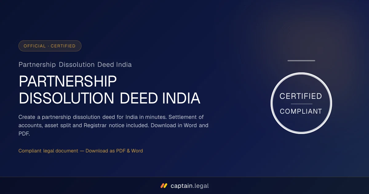 Partnership Dissolution Deed India