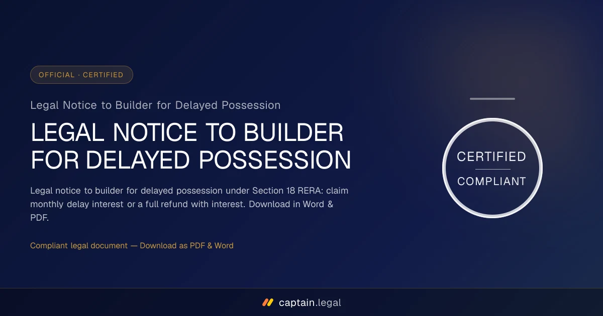 Legal Notice to Builder for Delayed Possession