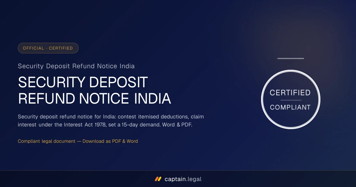 Security Deposit Refund Notice India