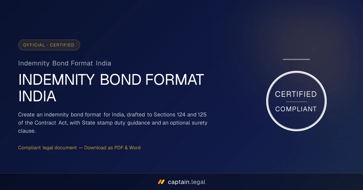 Indemnity Bond Format India