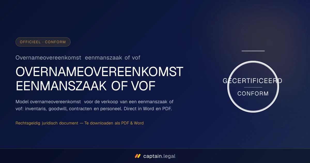 Overnameovereenkomst eenmanszaak of vof