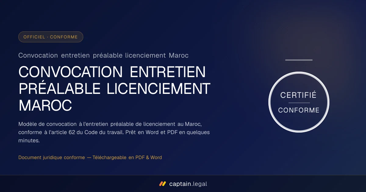 Convocation entretien préalable licenciement Maroc