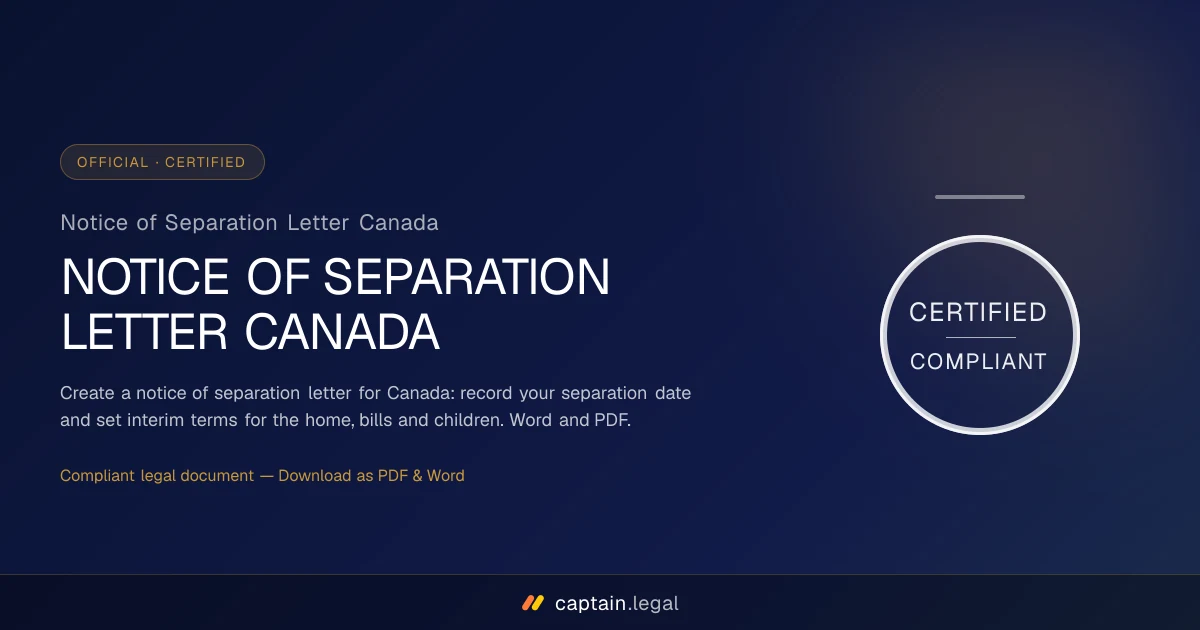 Notice of Separation Letter Canada