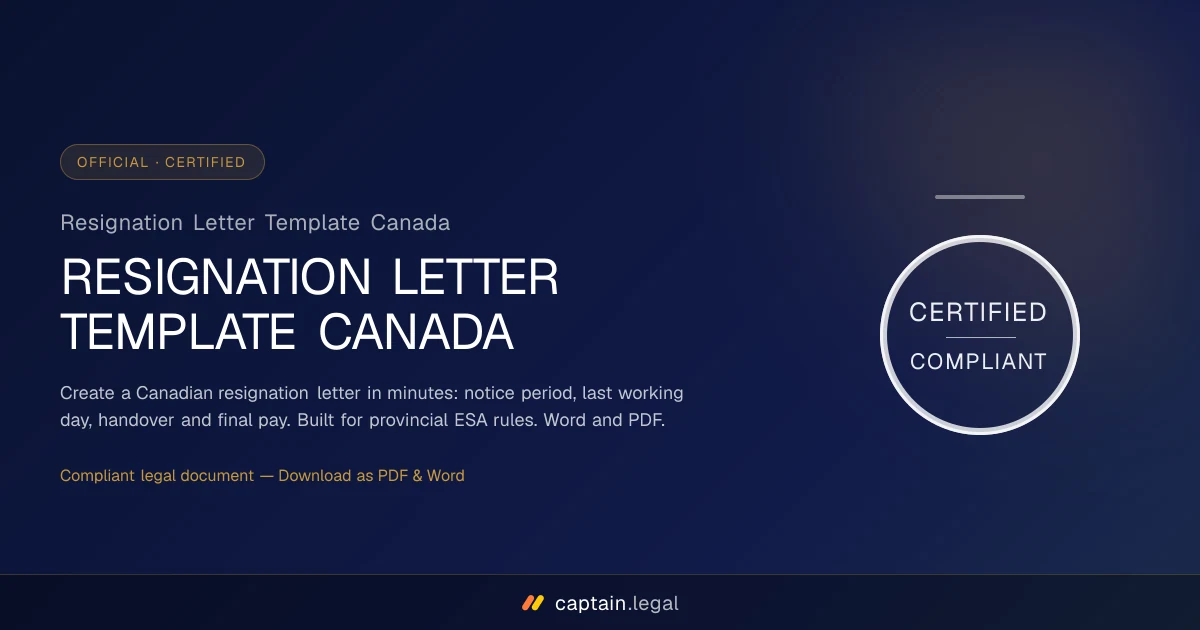 Resignation Letter Template Canada