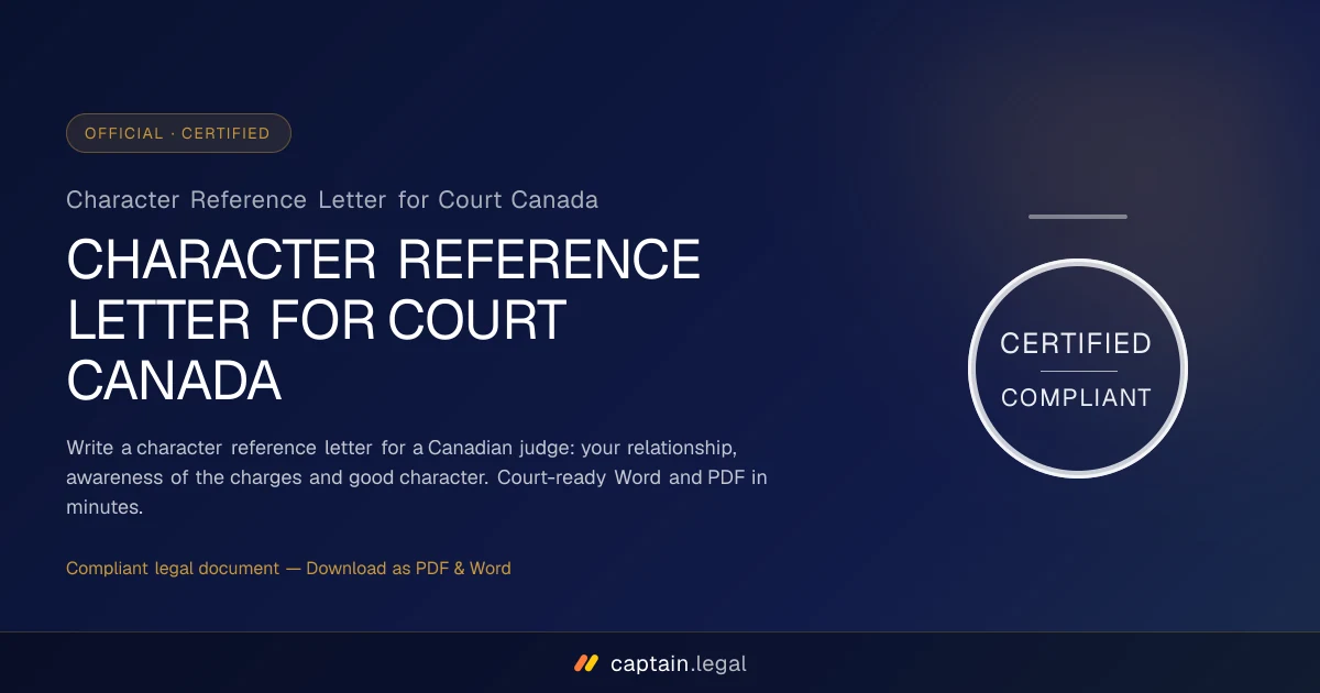 Character Reference Letter for Court Canada