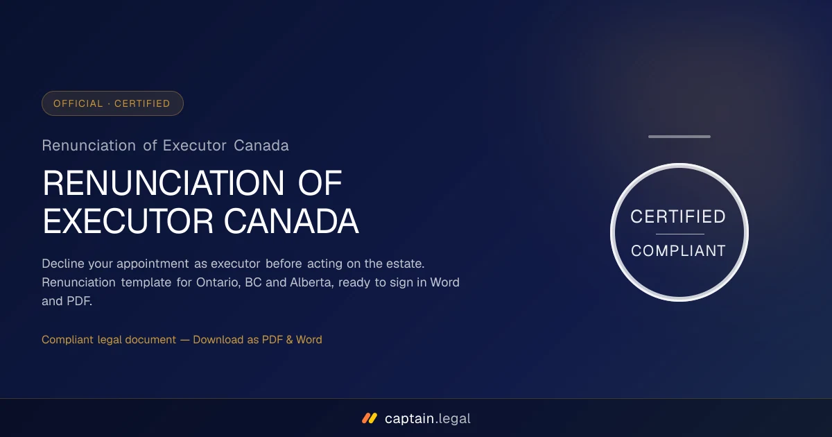 Renunciation of Executor Canada