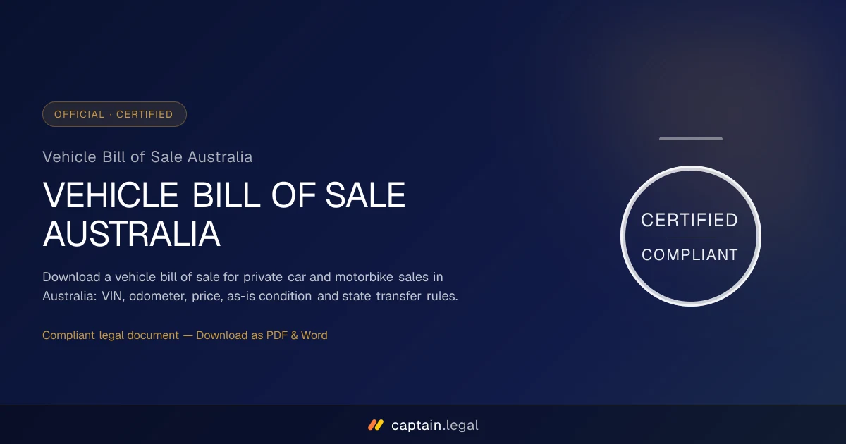 Vehicle Bill of Sale Australia