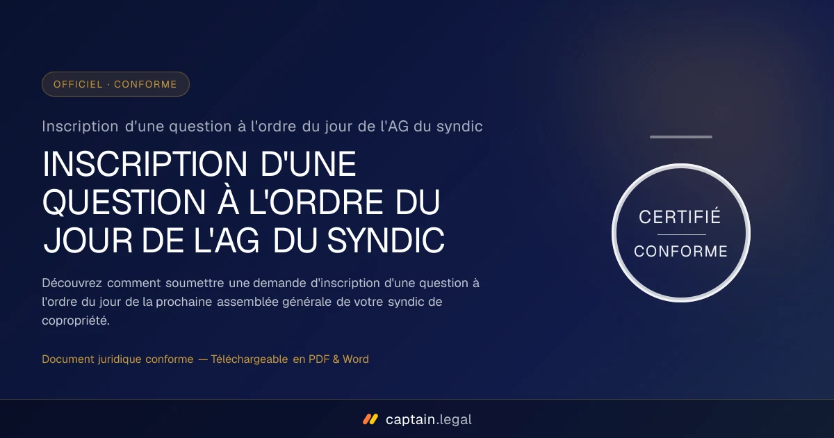 Inscription d'une question à l'ordre du jour de l'AG du syndic