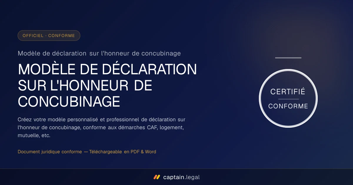 Modèle de déclaration sur l'honneur de concubinage