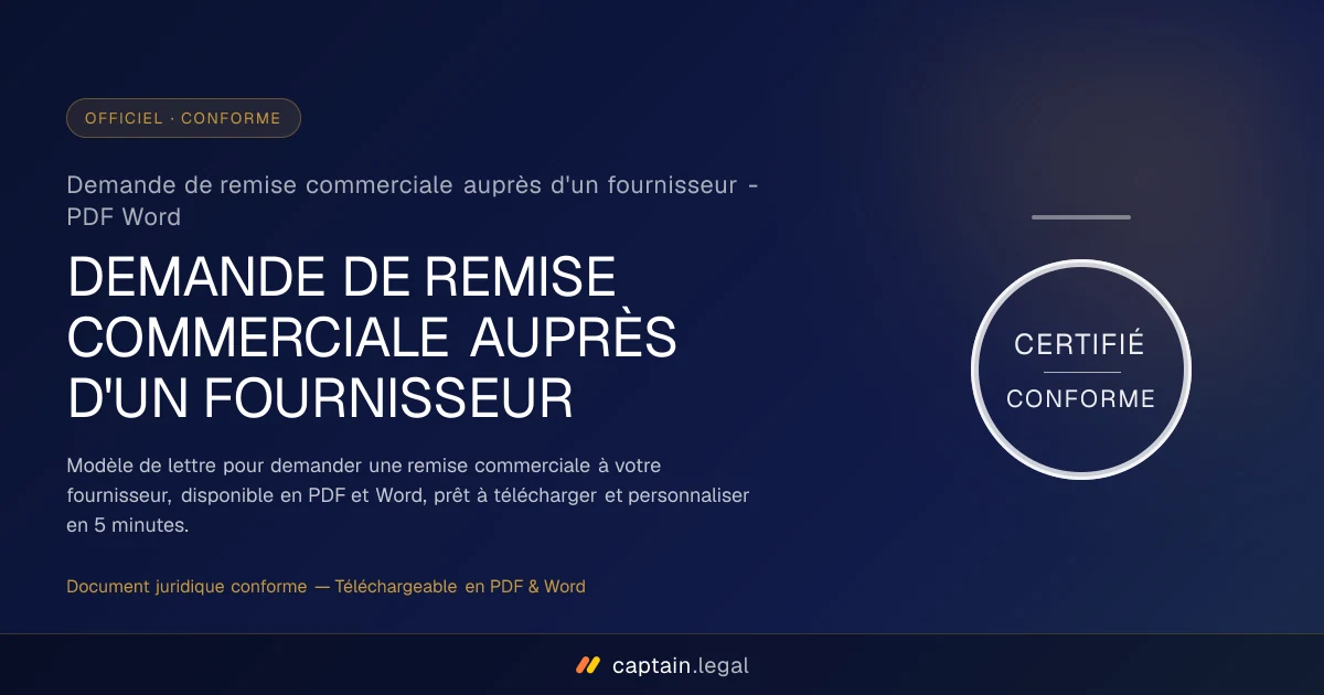 Demande de remise commerciale auprès d'un fournisseur - PDF Word
