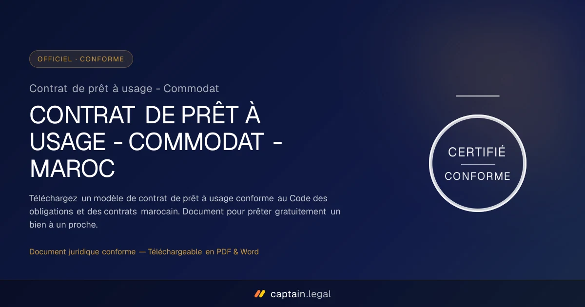 Contrat de prêt à usage - Commodat