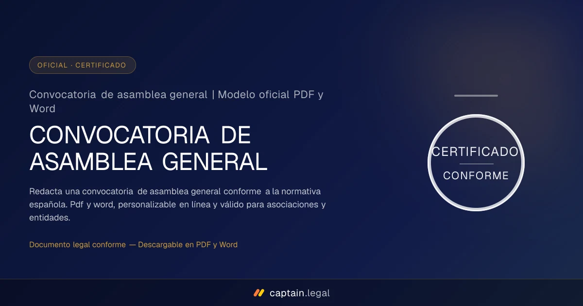 Convocatoria de asamblea general | Modelo oficial PDF y Word