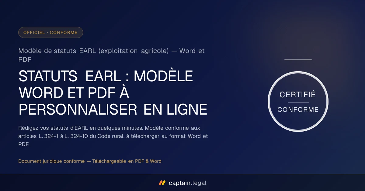 Modèle de statuts EARL (exploitation agricole) — Word et PDF