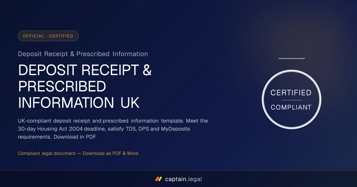 Deposit Receipt & Prescribed Information