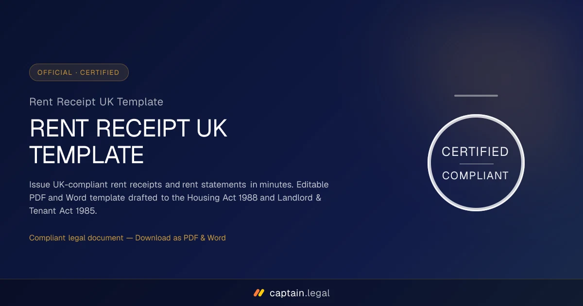 Rent Receipt UK Template