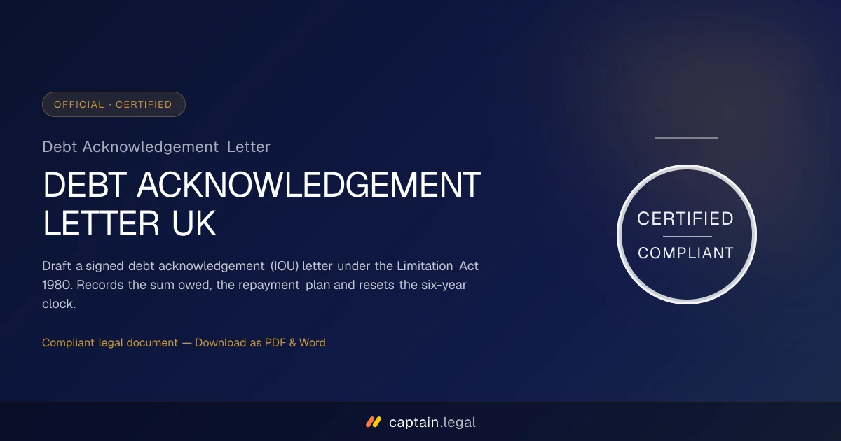 Debt Acknowledgement Letter