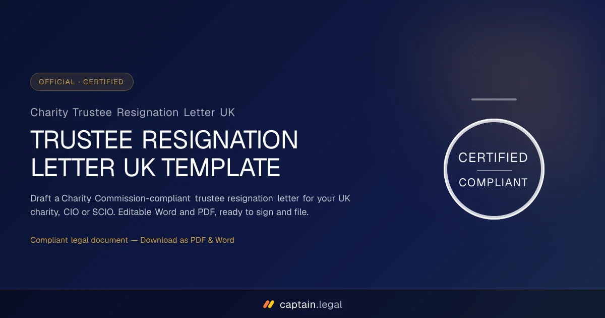 Charity Trustee Resignation Letter UK