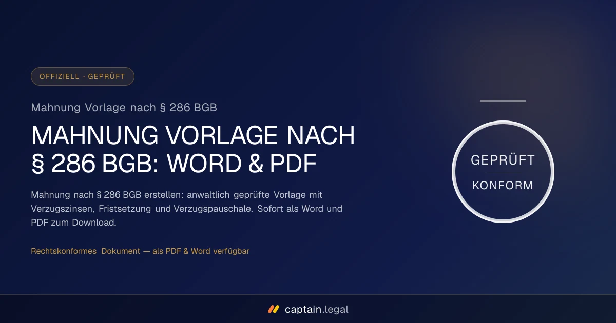 Mahnung Vorlage nach § 286 BGB