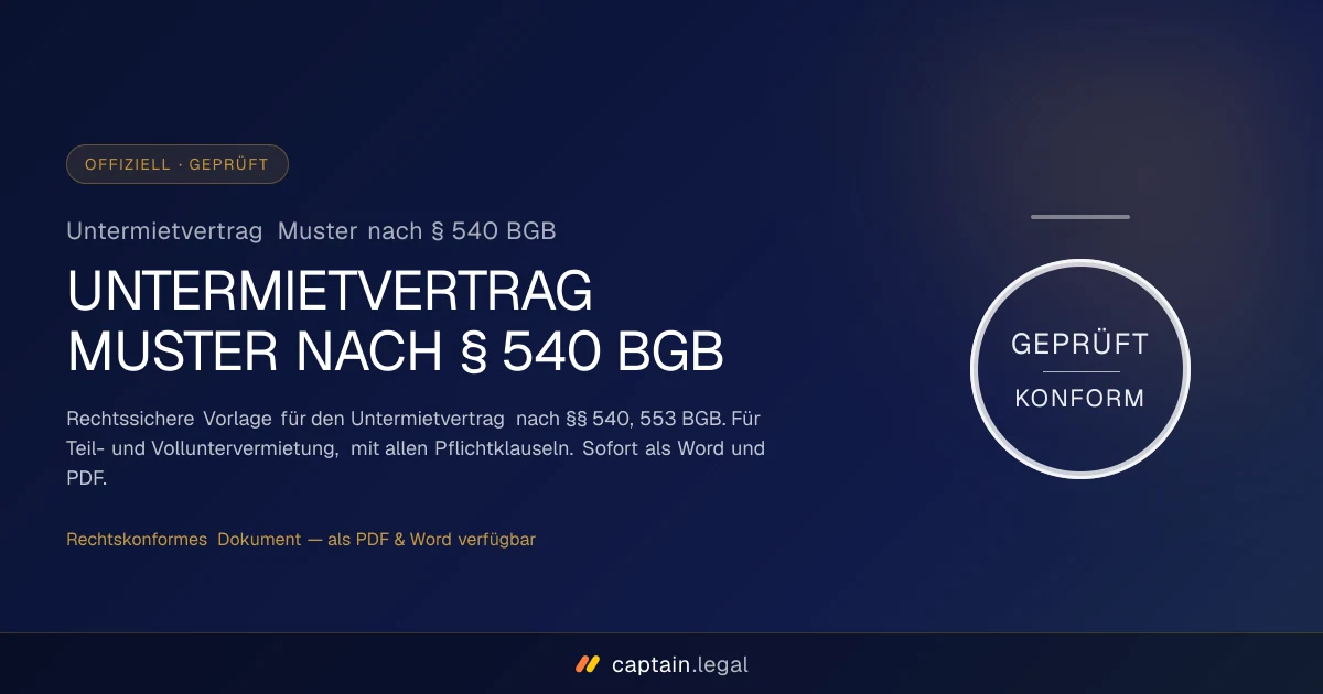 Untermietvertrag Muster nach § 540 BGB