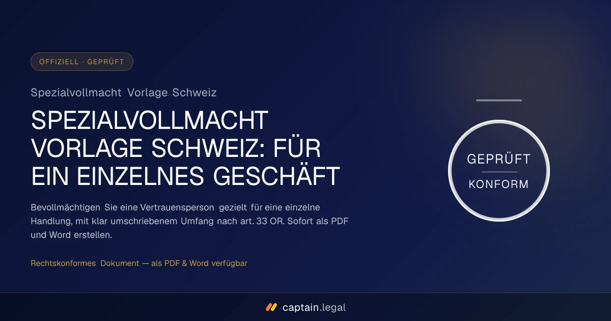 Spezialvollmacht Vorlage Schweiz