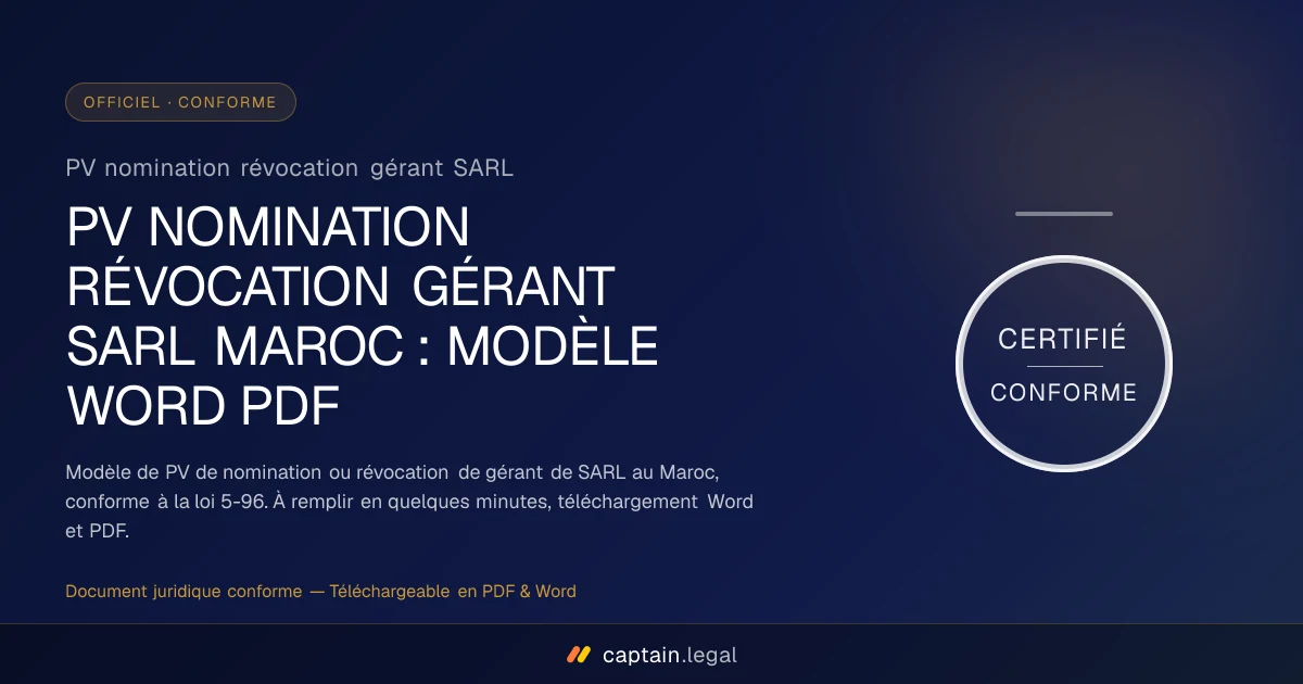 PV nomination révocation gérant SARL