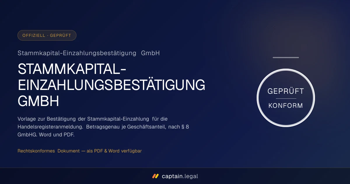 Stammkapital-Einzahlungsbestätigung GmbH