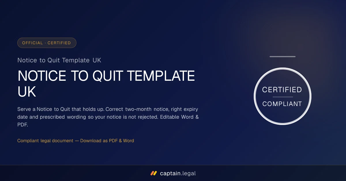 Notice to Quit Template UK