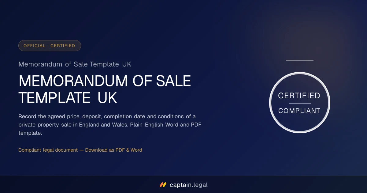 Memorandum of Sale Template UK