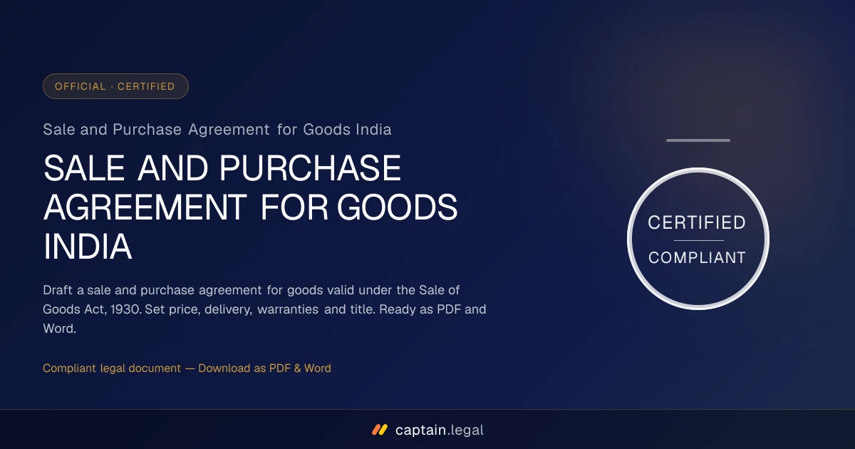 Sale and Purchase Agreement for Goods India