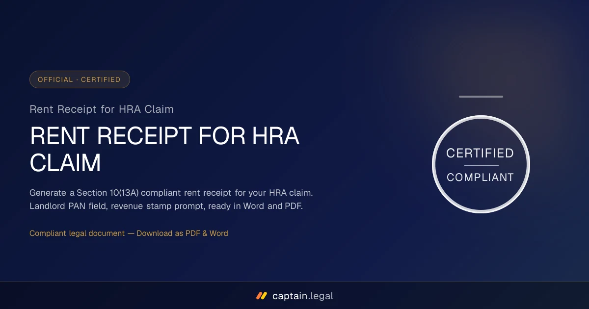 Rent Receipt for HRA Claim