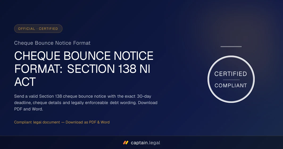 Cheque Bounce Notice Format