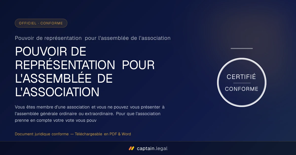 Pouvoir de représentation pour l'assemblée de l'association