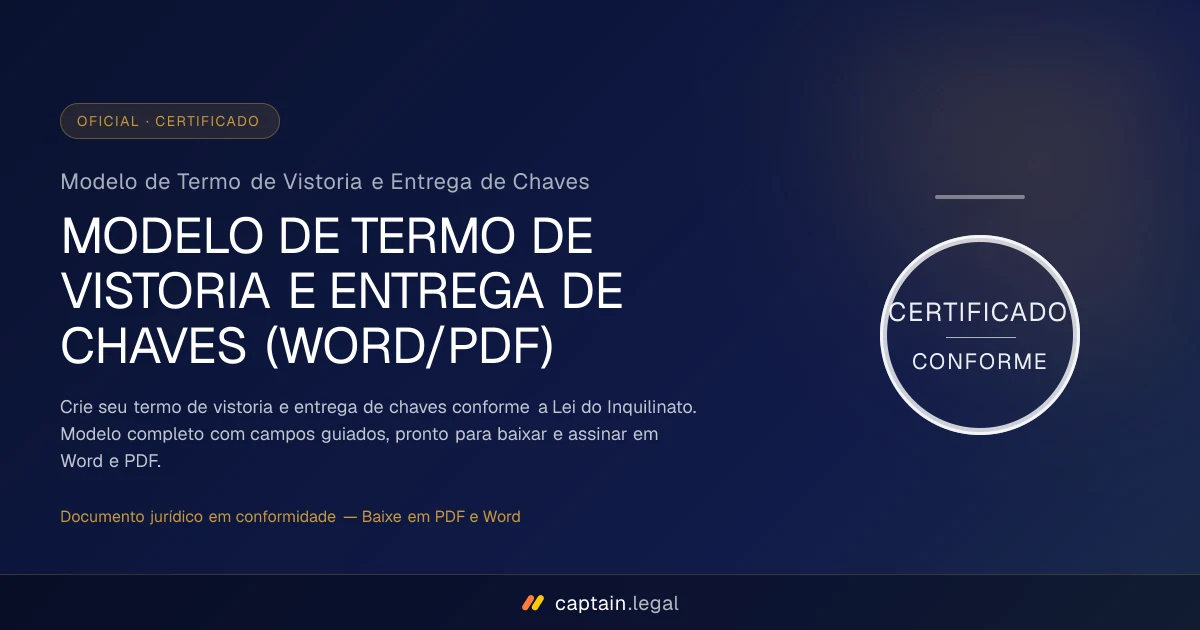 Modelo de Termo de Vistoria e Entrega de Chaves