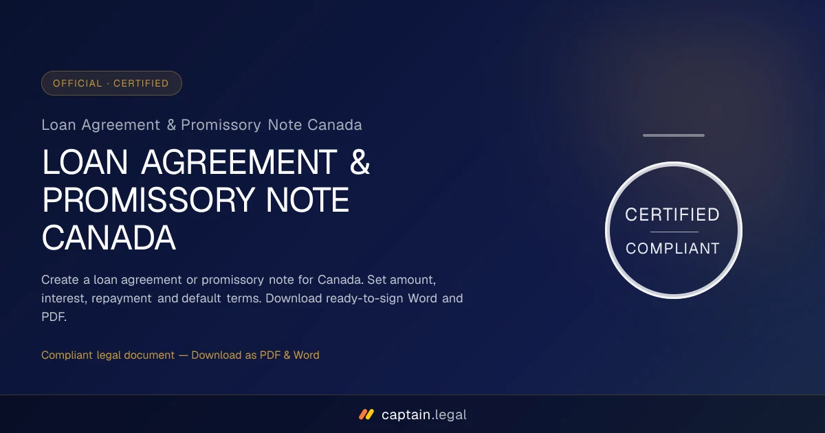 Loan Agreement & Promissory Note Canada
